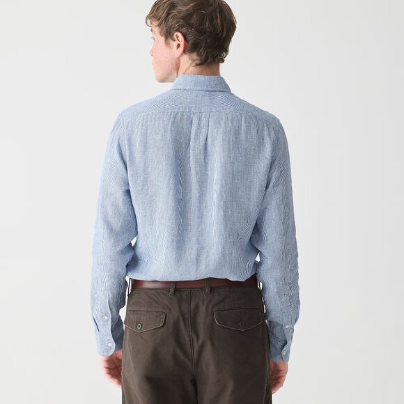 NWT $98 J Crew 100% Irish Linen Baird McNutt Blue Houndstooth Shirt Classic Fit - Picture 2 of 6